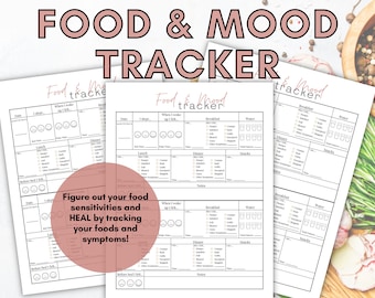 Pink and Beige Food & Mood Tracker | Printable Food Sensitivity Journal | Digital Food Tracker