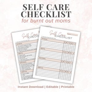 Daily Self Care Checklist | Printable Holistic Wellness Tools for Women | Stress Management Activities for  Burnout Prevention