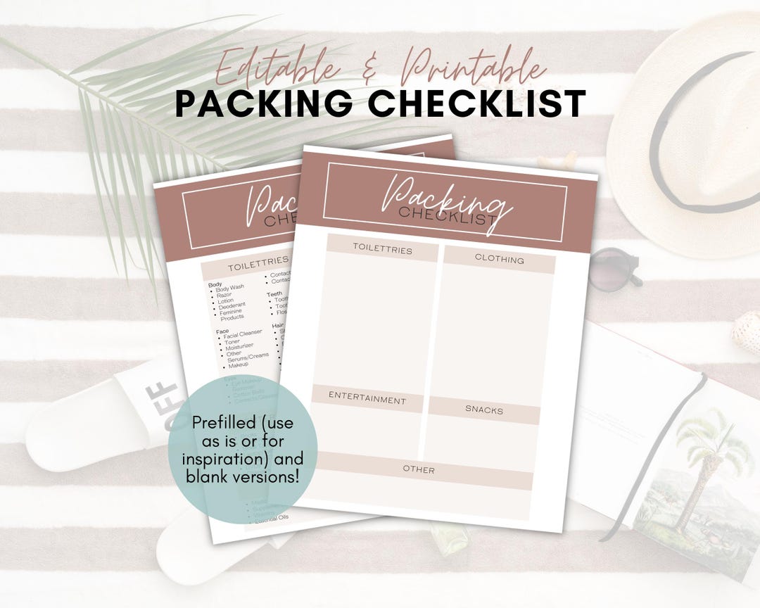 Printable Packing List for Vacation | Rose Editable Travel Checklist ...