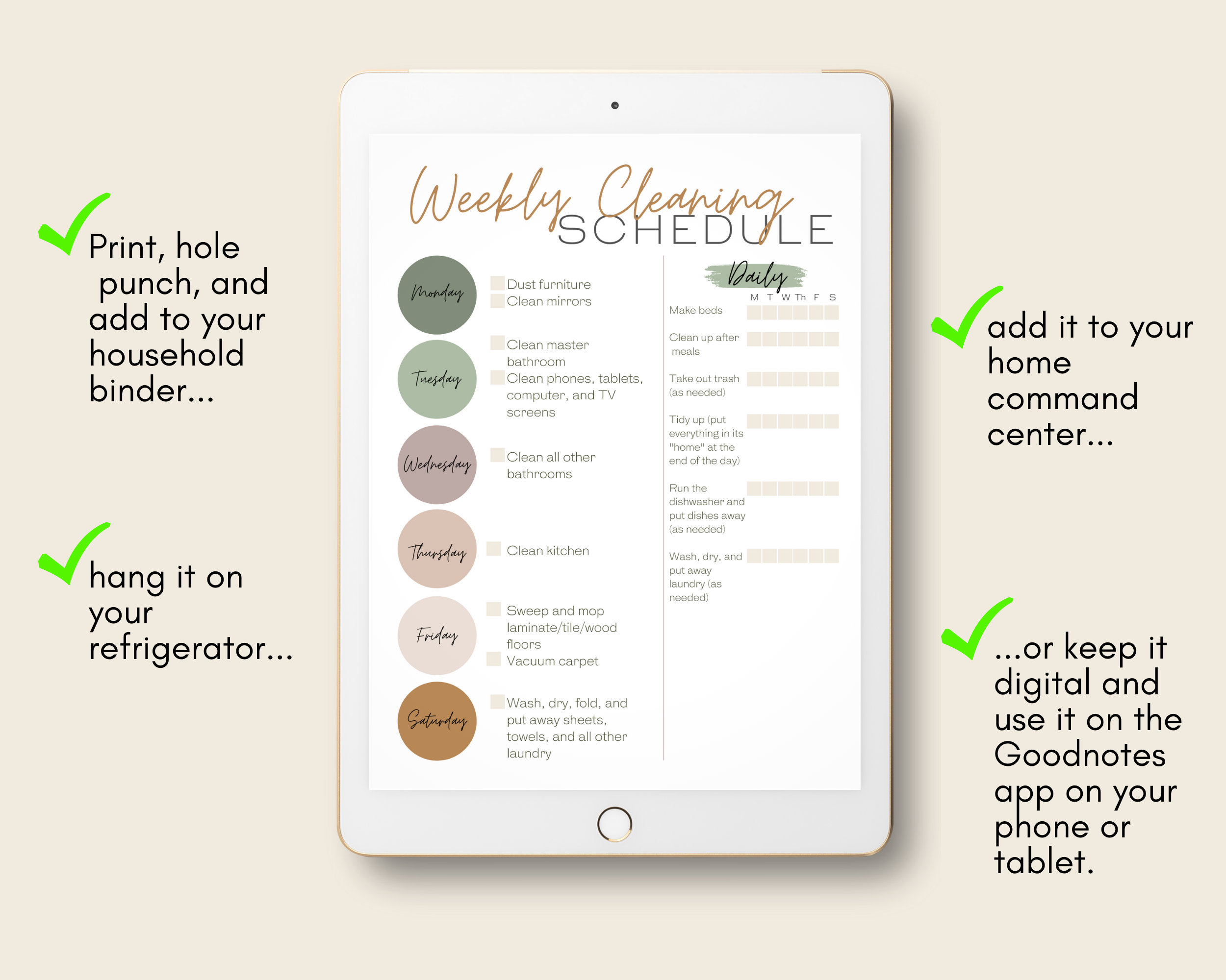 Weekly Cleaning Schedule Printable | Household Checklist & Cleaning ...