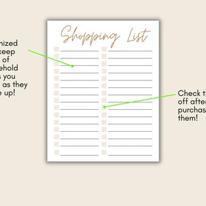Boho Shopping List Printable Mom Planner Page Copper Shopping List Template for Household Binder Shopping List A5, A4, and Letter Size image 3