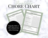 Printable Kids Chore Chart | Green Chore Chart for Kids | Minimalist Chore Checklist