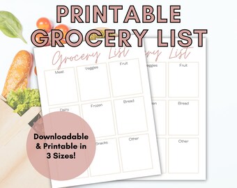 Pink and Beige Grocery List | Printable Shopping List | Digital Grocery List