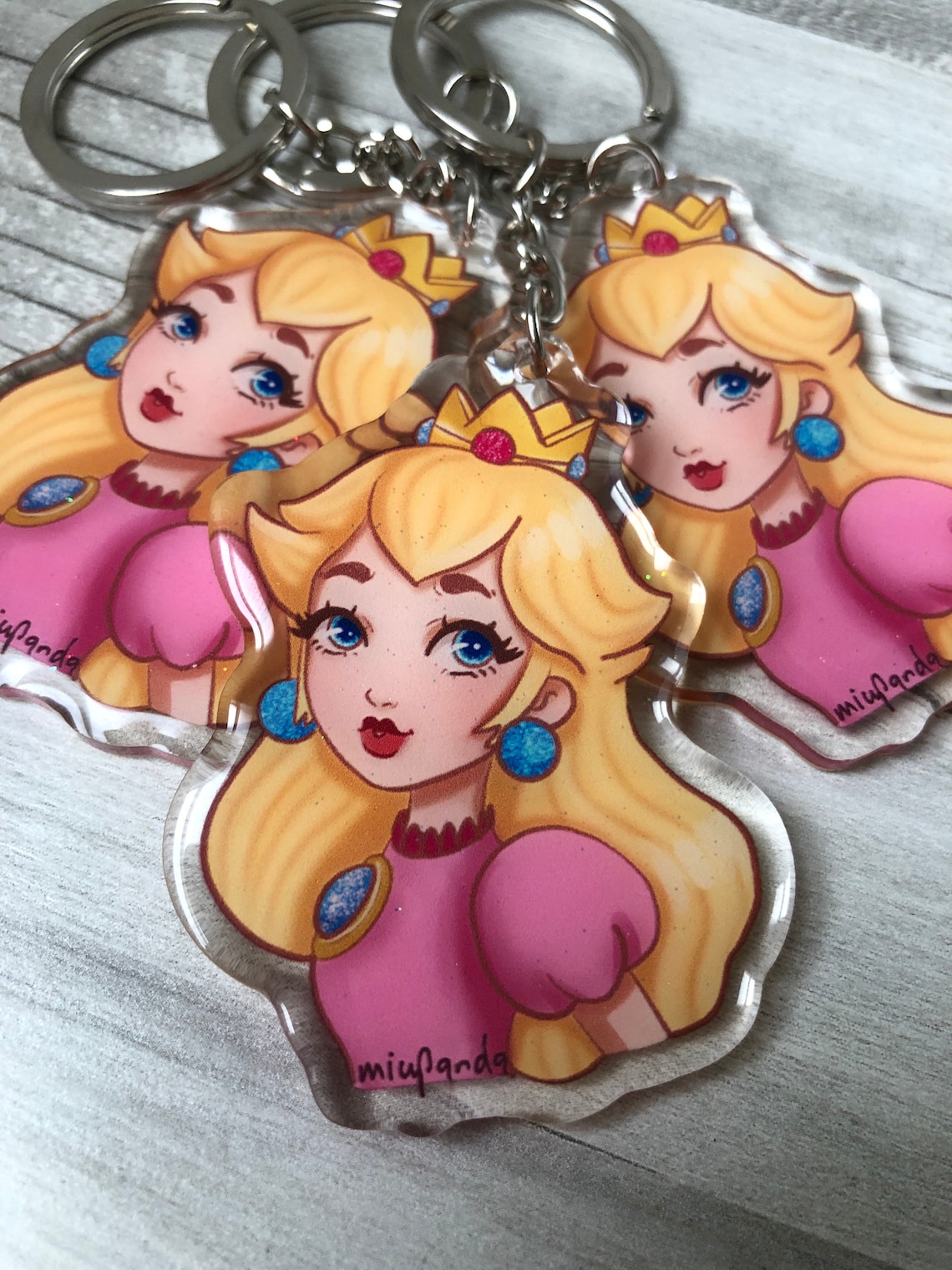 Princess Peach Cute Keychain Glitter Epoxy Keychain Mario Bros Etsy