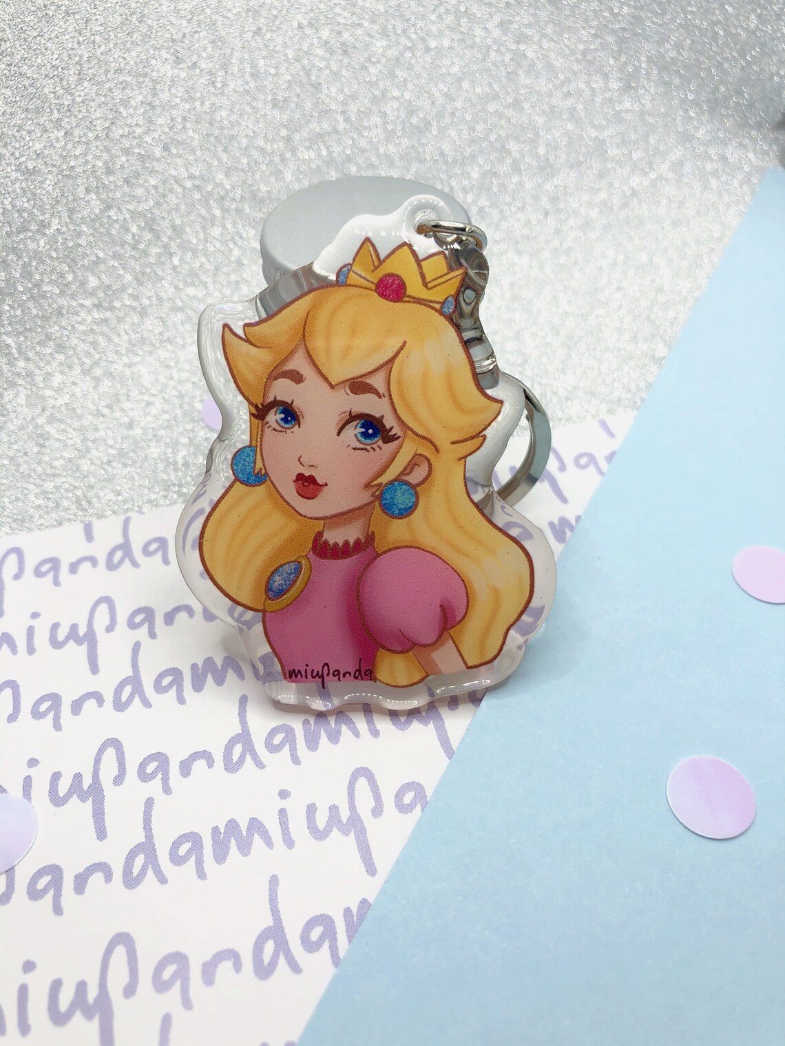 Princess Peach Cute Keychain Glitter Epoxy Keychain Mario Bros | Etsy