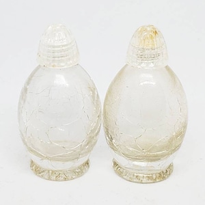 Vintage Crackle Glass Round Sale and Pepper Shaker Set