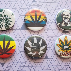 Pot Leaf Marijuana 2.25 pollici bottoni set di 6