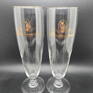 Vintage Budweiser Clydesdale Gold Rim Beer Flutes