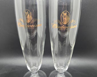 Vintage Budweiser Clydesdale Gold Rim Beer Flutes
