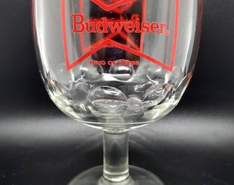 Vintage Budweiser Thumb Print Stemmed Goblet With Red Bowtie Logo