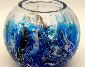 Mad World Marble Hydro Dipped Glass Candle Holder or Vase