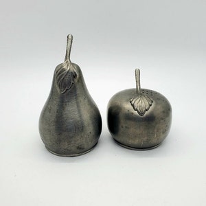 Vintage Pewter Silver Apple and Pear Salt and Pepper Shaker Set