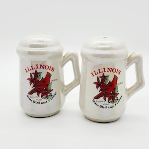 Vintage Illinois Souvenir State Bird and Flower Cardinal Salt and Pepper Shaker Set