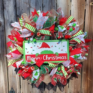 Whimsical Christmas wreath,Green monster Christmas wreath,Mesh Christmas wreath