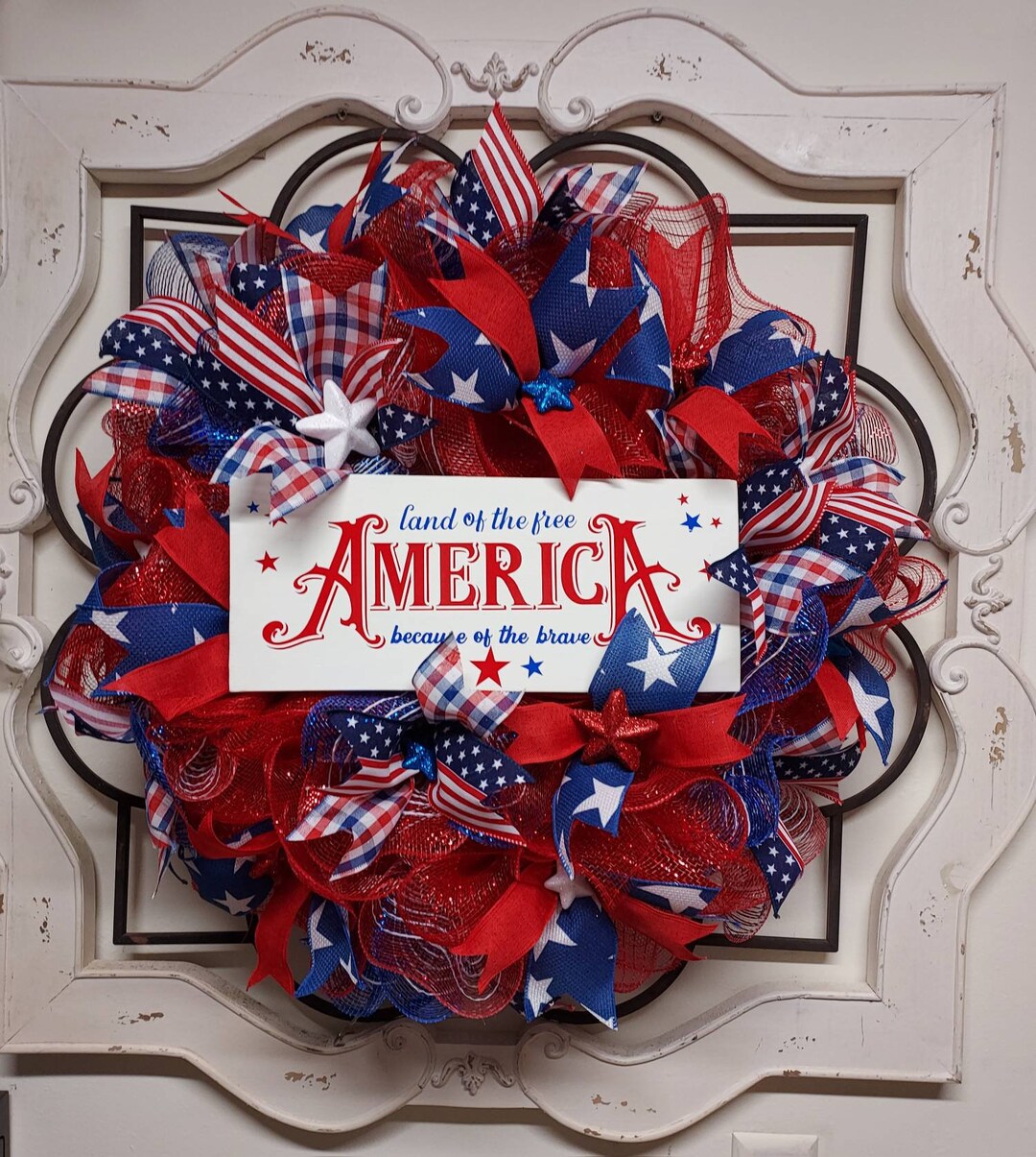 Patriotic Wreath,wreath for July Fourth,wreath for Memorial Day,red White and Blue Wreath,labor