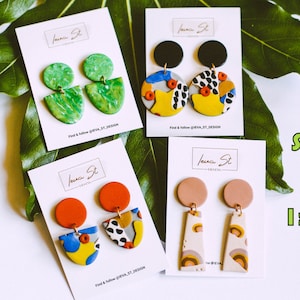 サプライズボックス/イヤリング2組/ダングル＆ドロップスタッド/ステートメントイヤリング/ハンドメイド/ポリマークレイ/送料無料