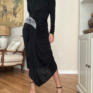Vintage 90s CASADEI Draped Open Back Asymmetric Black Dress
