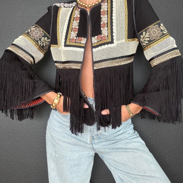 Vintage Y2K Embroidered Fringe Abstract Blazer