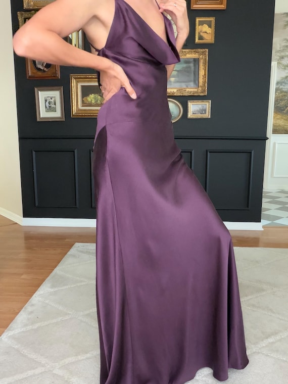 nicole silk dress Vintage Y2K NICOLE MILLER Silk Purple Plum Slip Evening Dress
