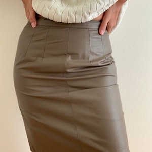 Vintage Genuine Leather Pencil Taupe Skirt