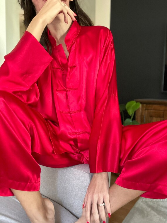 Vintage Pure Silk Red Pajama - image 3