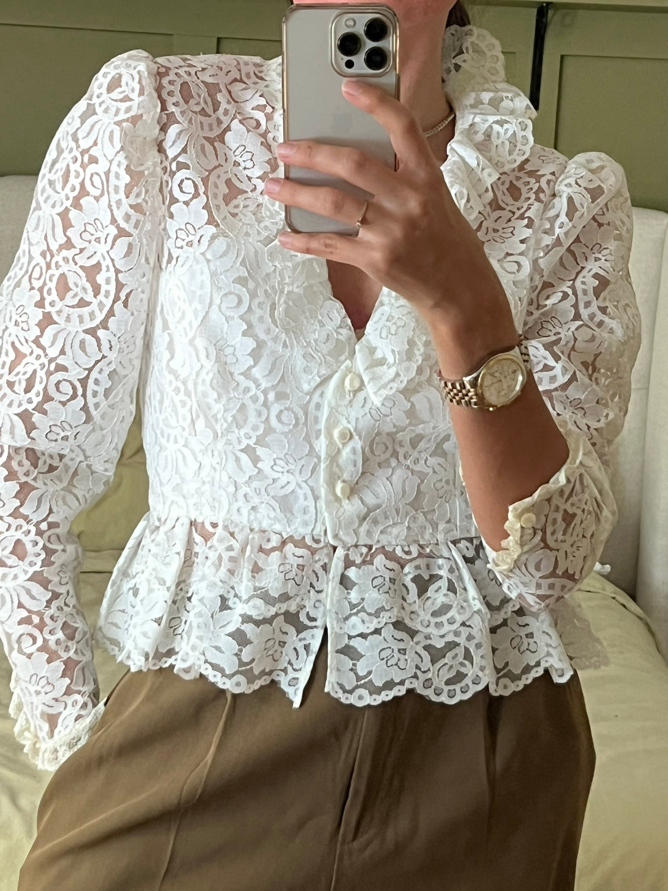 Vintage White Lace Puff Sleeves Blouse - Etsy