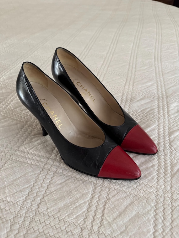 Vintage CHANEL Black and Red Leather Heels Made in Italy - Etsy