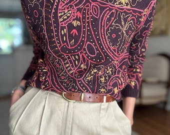 Sweter z golfem w kolorze brązowo-czerwonym z mieszanki moheru w stylu vintage