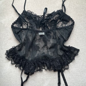 Vintage Black Lace Camisole with Garters