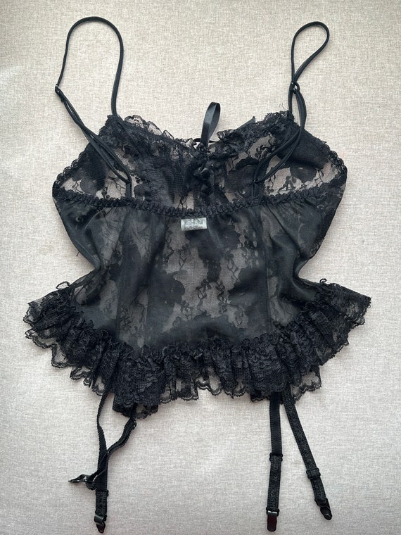 Vintage Black Lace Camisole with Garters