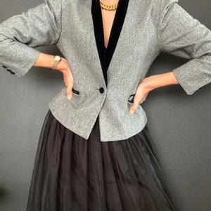 Vintage Wool Blend Gray Crop Blazer