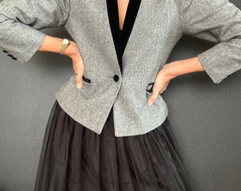 Vintage Wool Blend Gray Crop Blazer