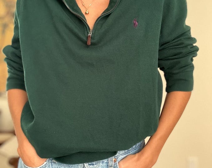 Polo Ralph Lauren Men's Cotton Quarter-Zip Sweater Green Size Medium