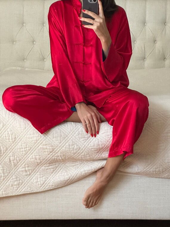 Vintage Pure Silk Red Pajama - image 5