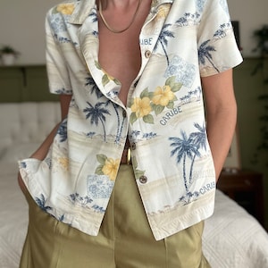 Vintage Y2K Tropical Print Rayon Shirt