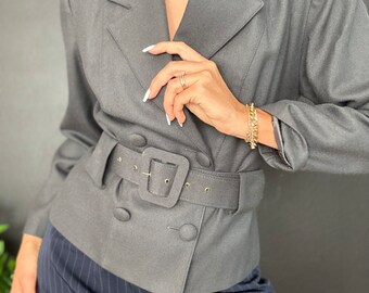 Vintage 70s Gray Blazer with Belt