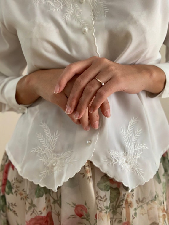 Vintage Beaded White Blouse - image 6