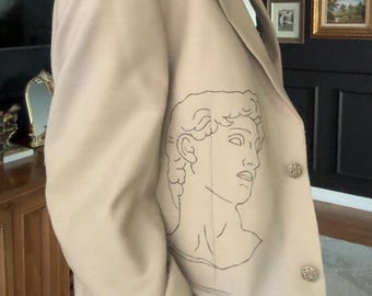 Vintage Blazer mit David Line Art | Unisex tragbare Kunst Jacke