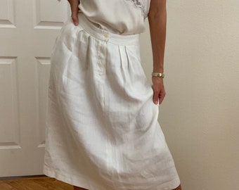 Vintage ANNE KLEIN Linen White Skirt