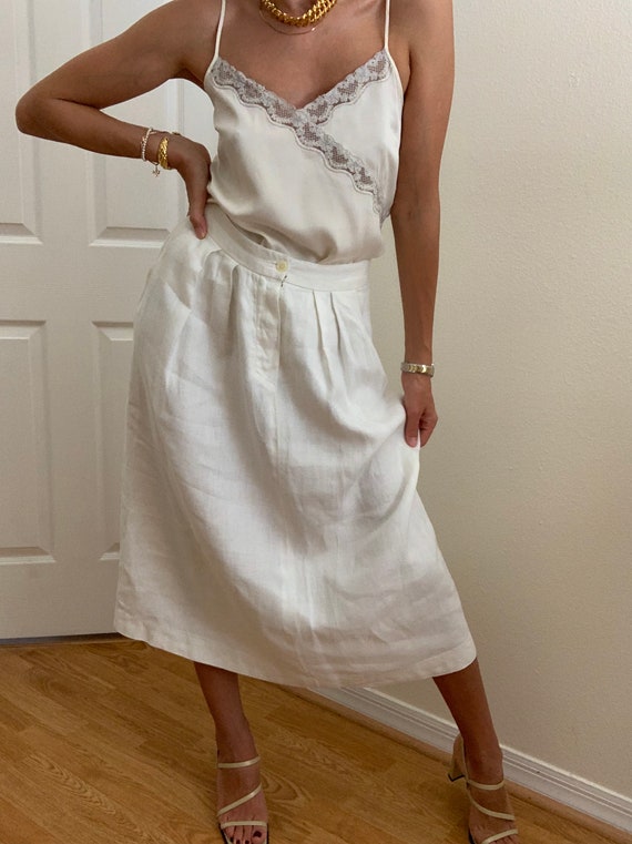 Vintage ANNE KLEIN Linen White Skirt