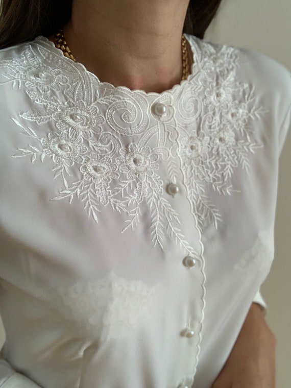 Vintage Beaded White Blouse - image 5