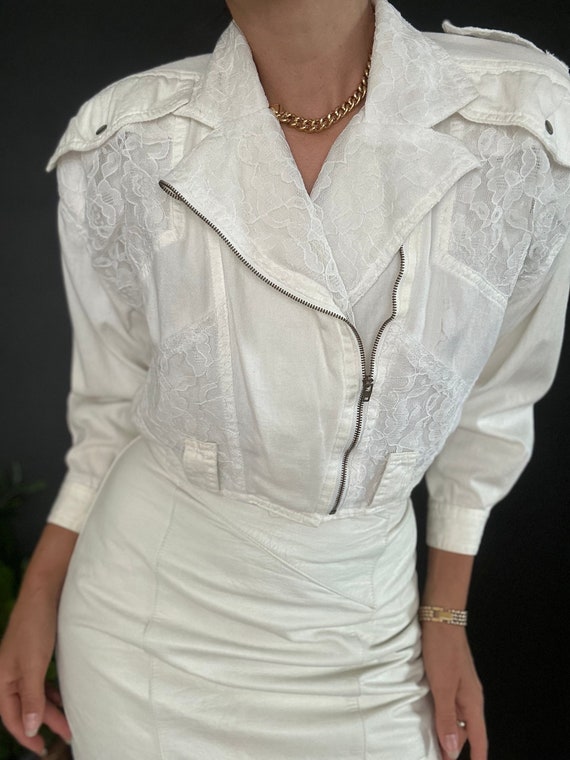 Vintage 70s White Lace Bomber Jacket