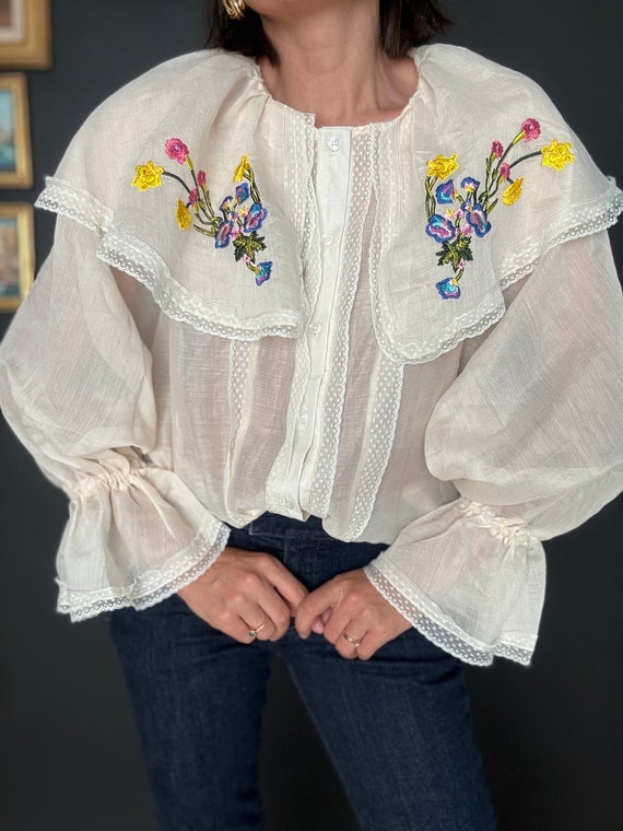 Vintage Embroidered Organza Blouse - image 4