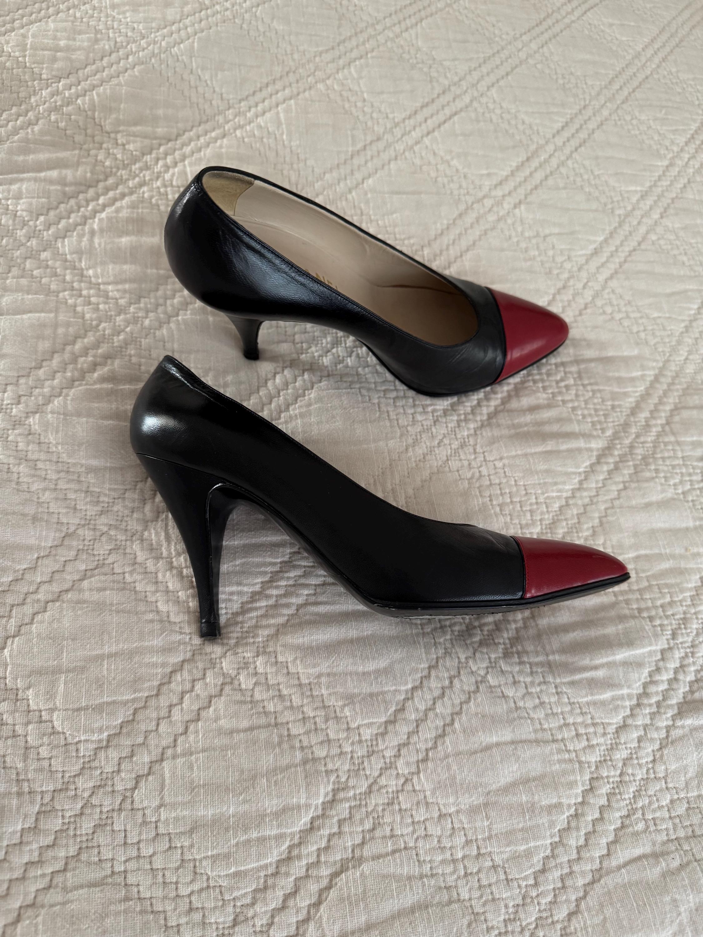 Vintage CHANEL Black and Red Leather Heels Made in Italy - Etsy