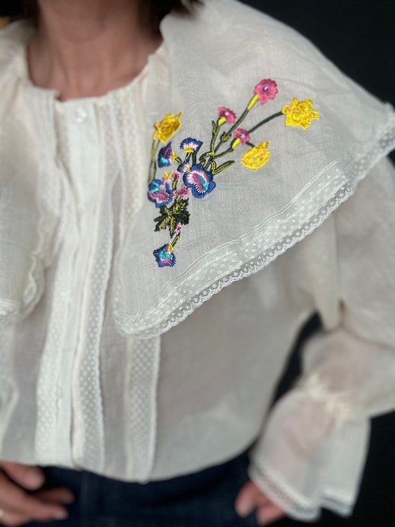 Vintage Embroidered Organza Blouse - image 3