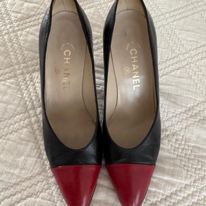 Vintage CHANEL Black and Red Leather Heels Made in Italy