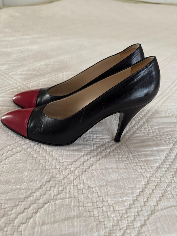 Vintage CHANEL Black and Red Leather Heels Made in Italy - Etsy