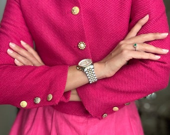 Vintage Y2K Gold Buttons Fuchsia Crop Blazer