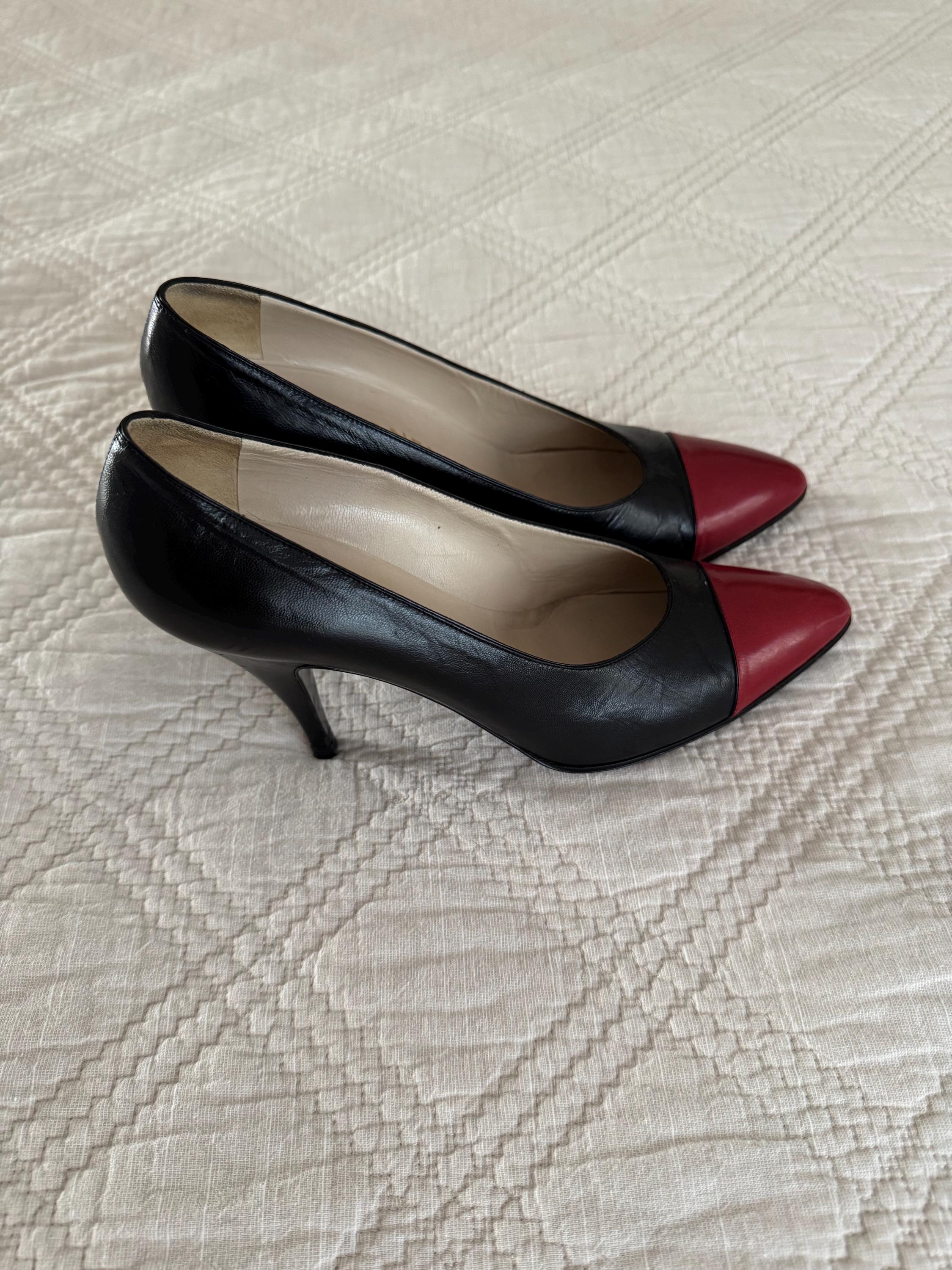 Vintage CHANEL Black and Red Leather Heels Made in Italy - Etsy