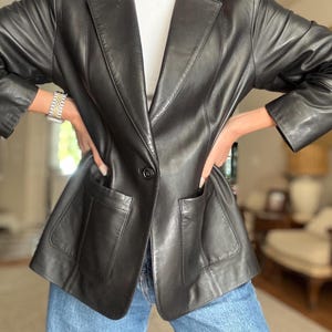 Veste blazer noire vintage COLE HAAN en cuir d'agneau véritable de l'an 2000